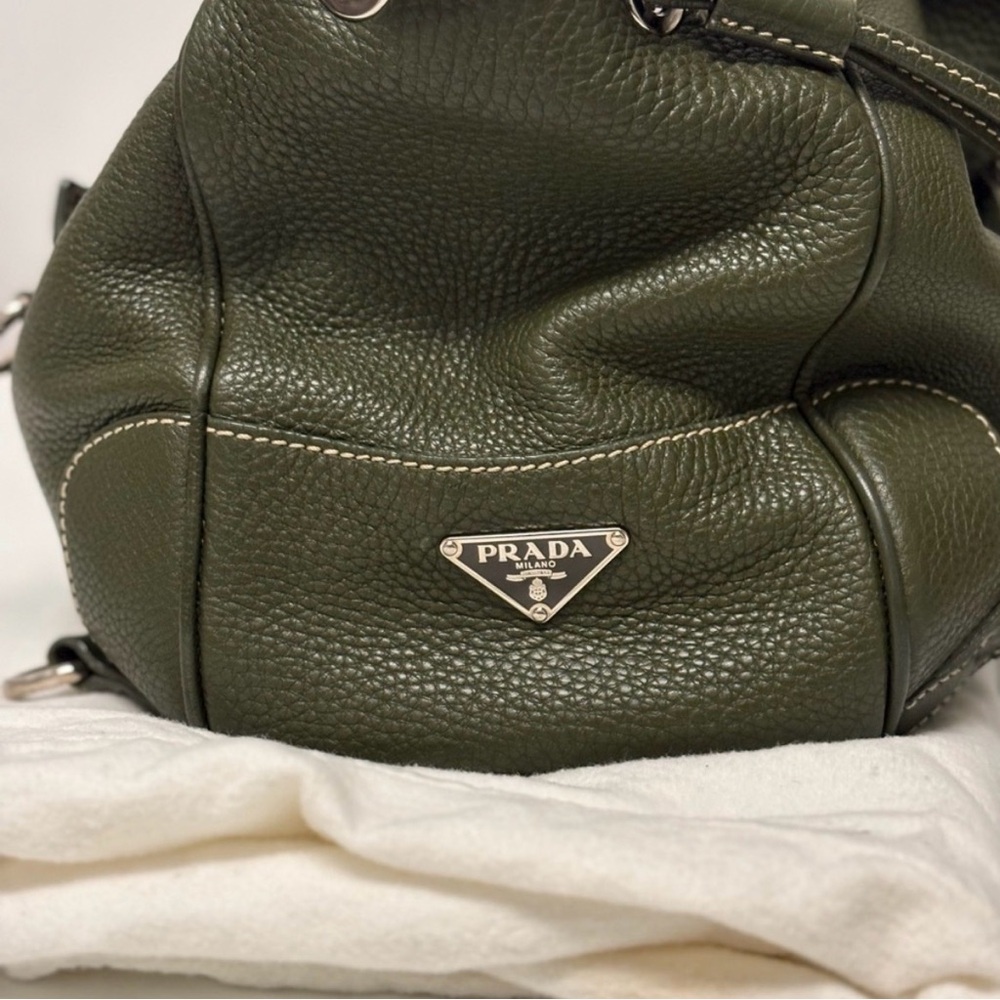 Prada Vitello Daino Olive Green Leather Tote — Silver Hardware • Like New - Picture 5 of 9